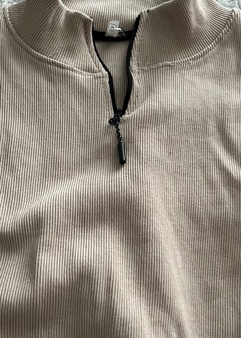 Bej Yarım Fermuarlı Kadın Sweatshirt - Görsel 4