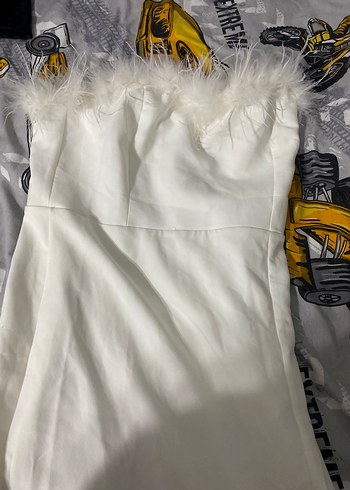 Beyaz Drapeli Straplez Kadın elbise - Görsel 2