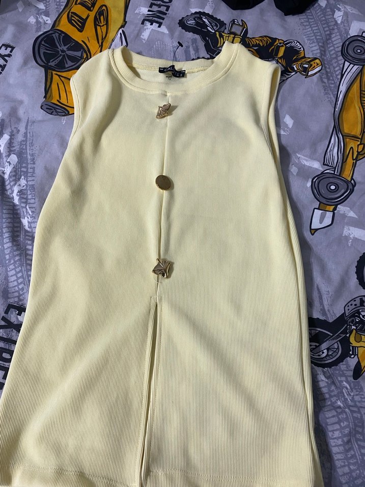 Sarı Düğmeli Kız Çocuk Straplez Yelek - Görsel 2