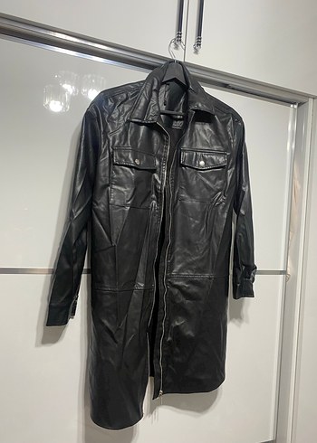 Düğmeli Siyah Deri Biker Ceket - Görsel 3