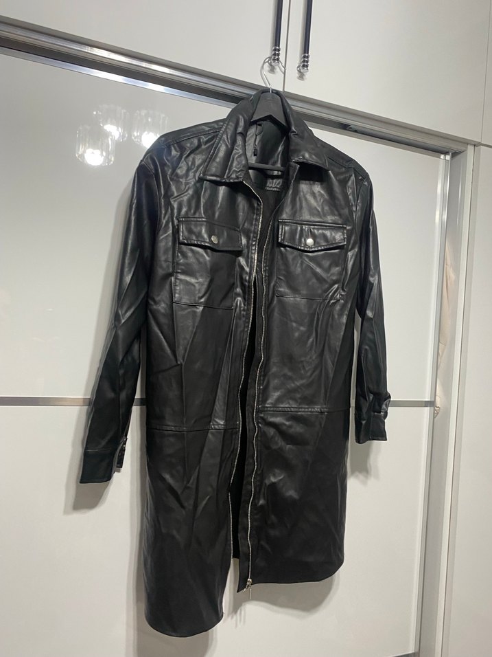 Düğmeli Siyah Deri Biker Ceket - Görsel 3