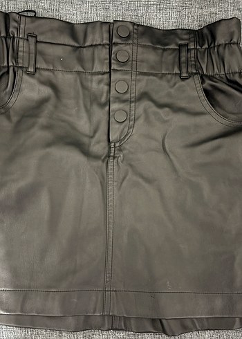 Düğmeli Siyah Deri Mini Etek - Görsel 2