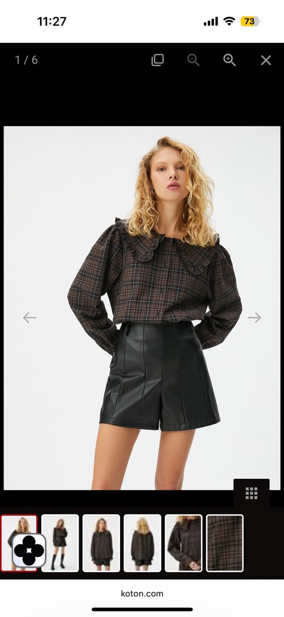 Kahve Kareli Düğmeli Kadın Gömlek - Görsel 3