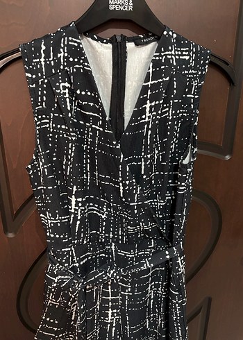 Kadın Siyah Çizgili Kemerli Uzun Tulum - Görsel 2