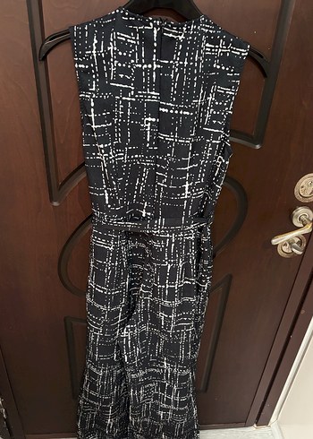 Kadın Siyah Çizgili Kemerli Uzun Tulum - Görsel 3