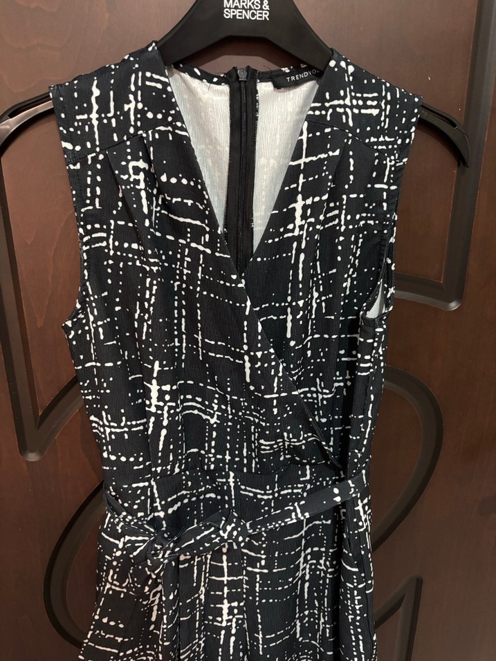 Kadın Siyah Çizgili Kemerli Uzun Tulum - Görsel 2