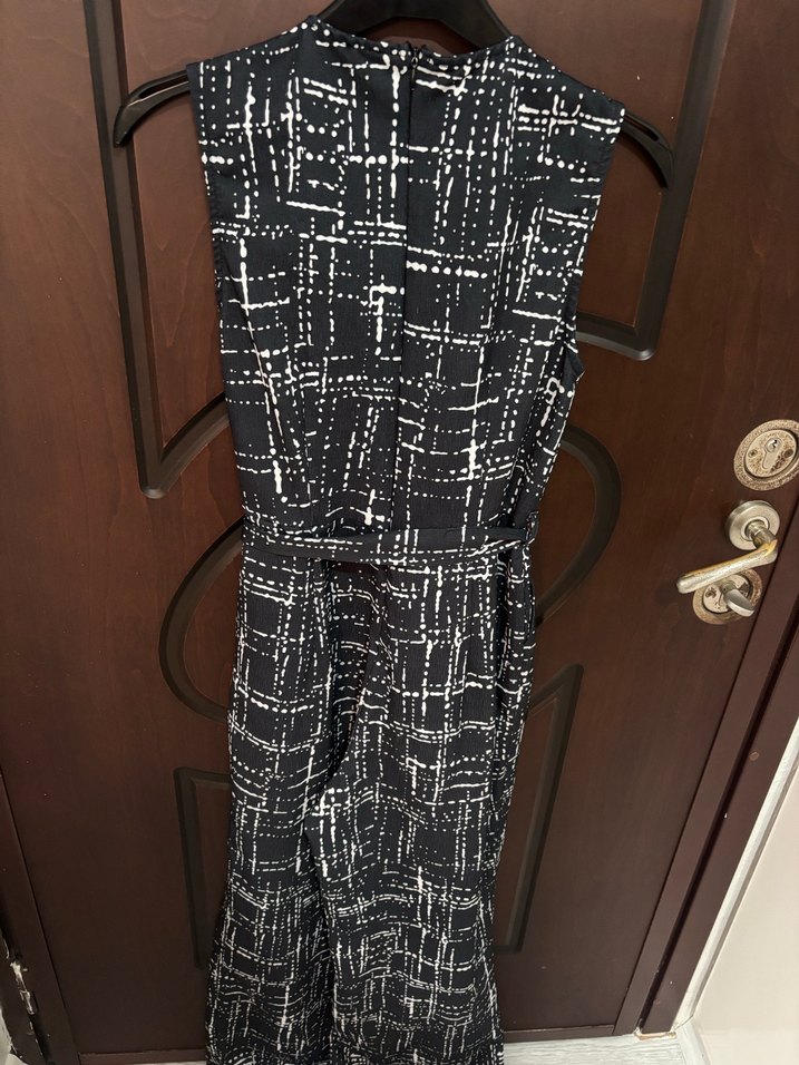 Kadın Siyah Çizgili Kemerli Uzun Tulum - Görsel 3