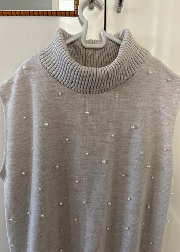 İnci Detaylı Boğazlı Kolsuz Triko elbise - Görsel 3