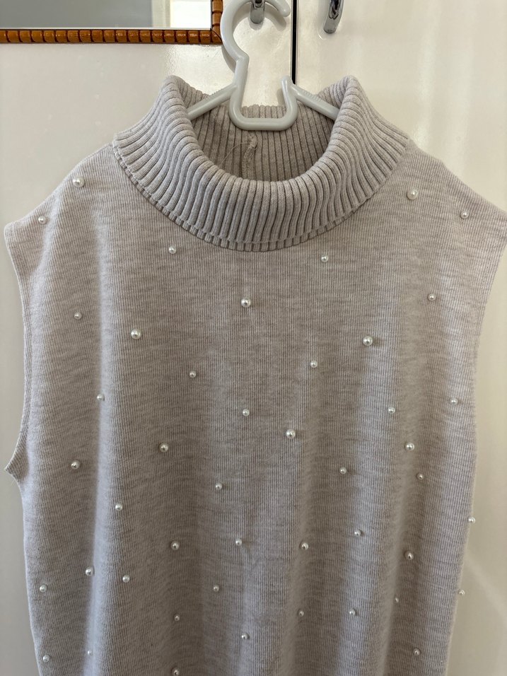 İnci Detaylı Boğazlı Kolsuz Triko elbise - Görsel 3