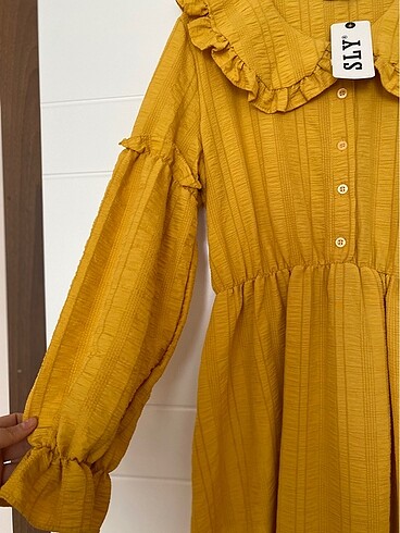 40 Beden sarı Renk Bebe yaka elbise