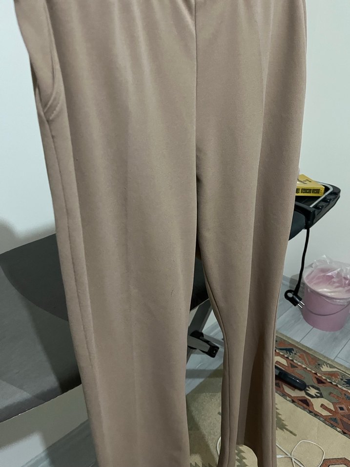 Bej Kadın Kumaş Pantolon İspanyol paça - Görsel 4