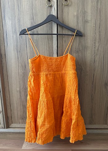 Turuncu Askılı Mini Elbise
