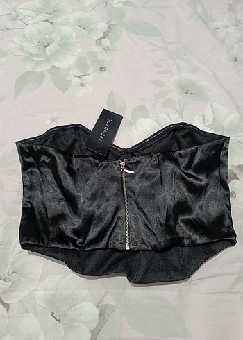 Siyah Saten Straplez Korse Büstiyer - Görsel 2