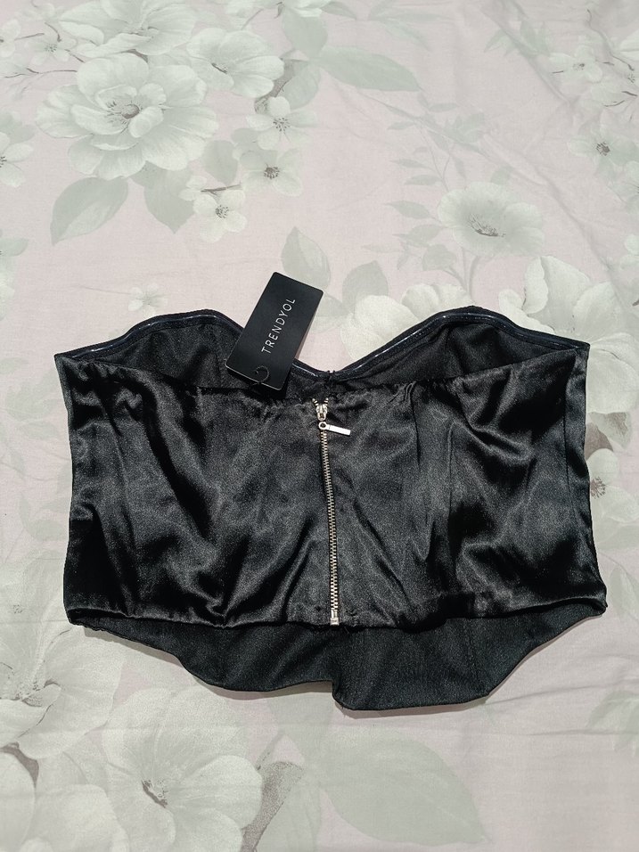 Siyah Saten Straplez Korse Büstiyer - Görsel 2