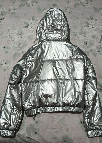 Kadın Metalik Gri Kapüşonlu Kış Ceketi - Görsel 3