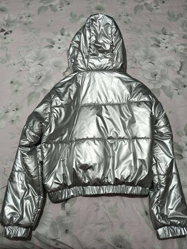 Kadın Metalik Gri Kapüşonlu Kış Ceketi - Görsel 3