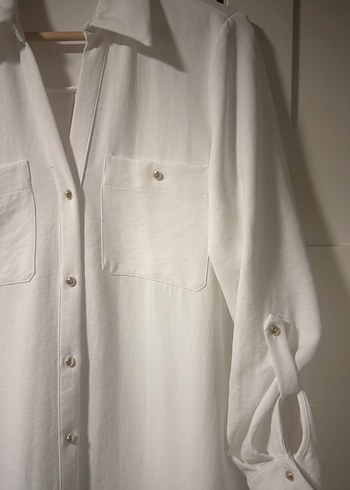 Zara Düğmeli Beyaz Uzun Keten Elbise - Görsel 2