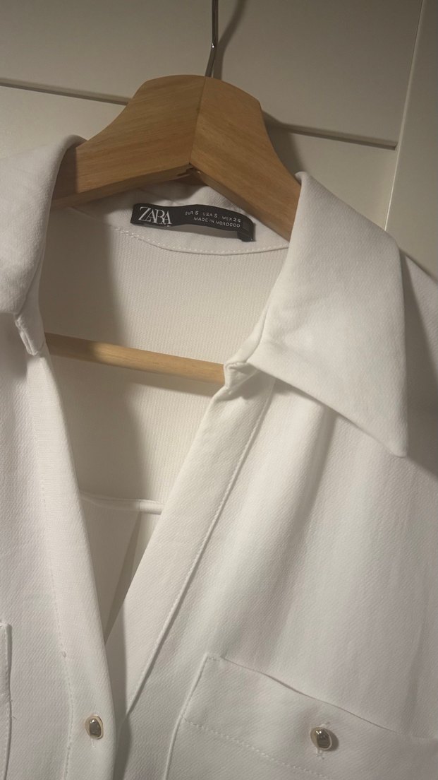 Zara Düğmeli Beyaz Uzun Keten Elbise - Görsel 3