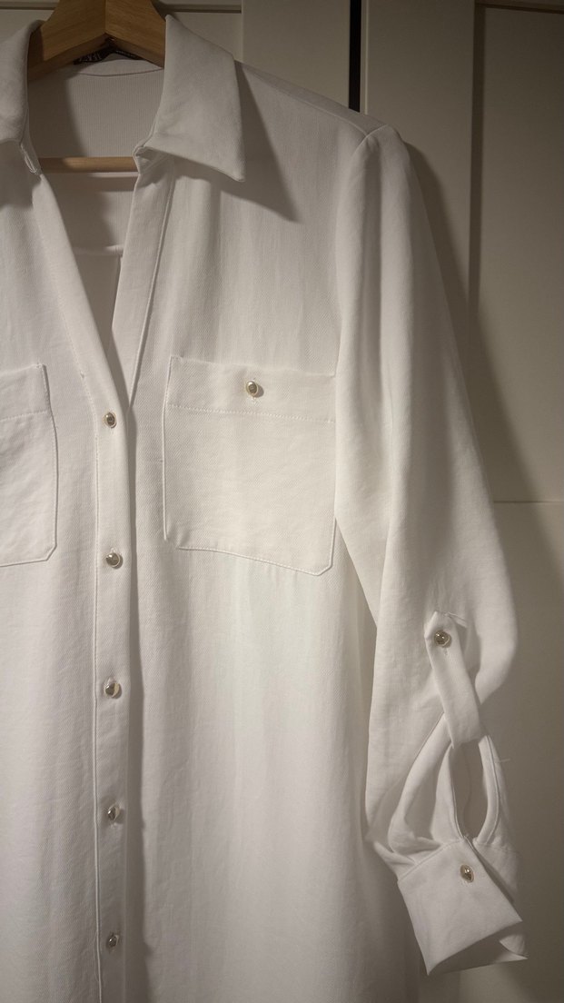 Zara Düğmeli Beyaz Uzun Keten Elbise - Görsel 2