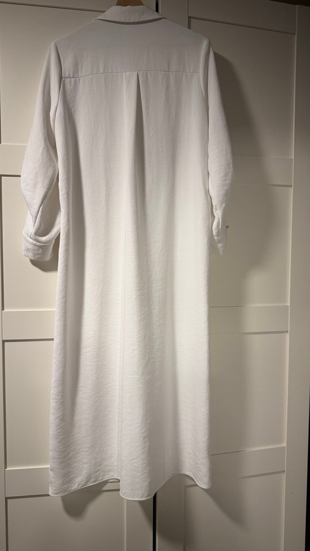 Zara Düğmeli Beyaz Uzun Keten Elbise - Görsel 4