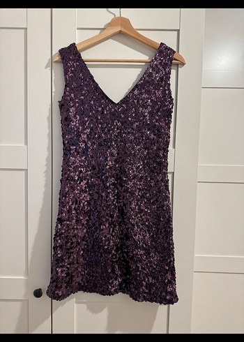 Mor Simli V Yaka Midi Elbise - Görsel 3