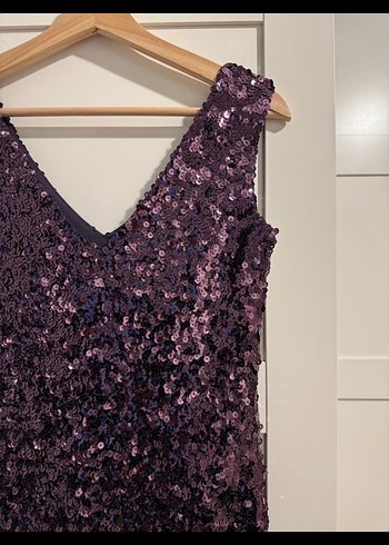 Mor Simli V Yaka Midi Elbise - Görsel 2