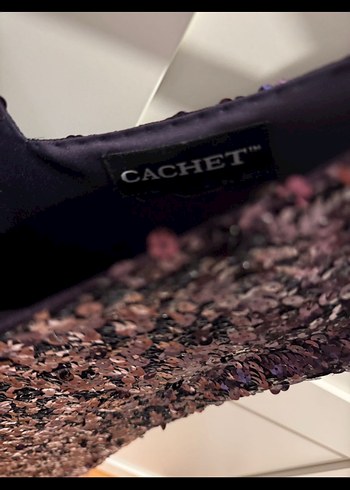 Mor Simli V Yaka Midi Elbise - Görsel 4