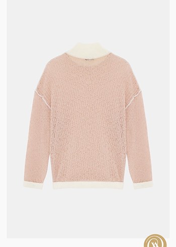 Pembe Kadın Kısa Triko Kazak - Görsel 4