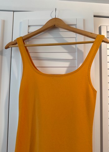 Sarı Midi İnce Askılı Elbise - Görsel 2