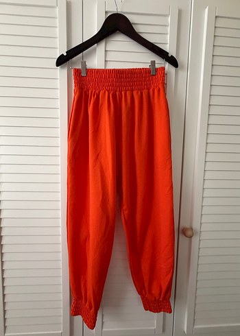 Turuncu Kadın Keten Rahat Kesim Eşofman Altı - Görsel 4