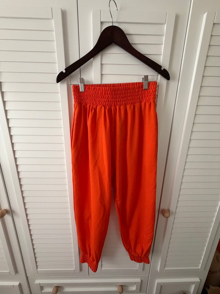 Turuncu Kadın Keten Rahat Kesim Eşofman Altı - Görsel 3