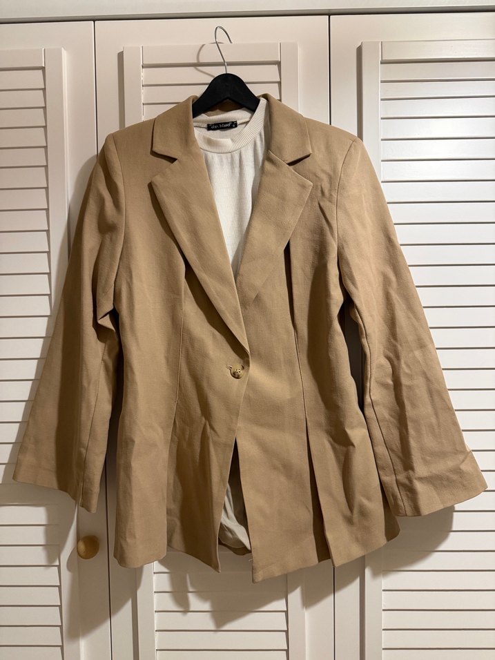 Bej Kadın Keten Düğmeli Ceket - Görsel 2