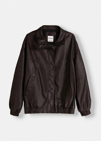 Bershka Kahverengi Oversize Deri Ceket