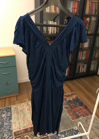 Adil ışık marka Lacivert Drapeli V Yaka Midi Elbise - Görsel 2