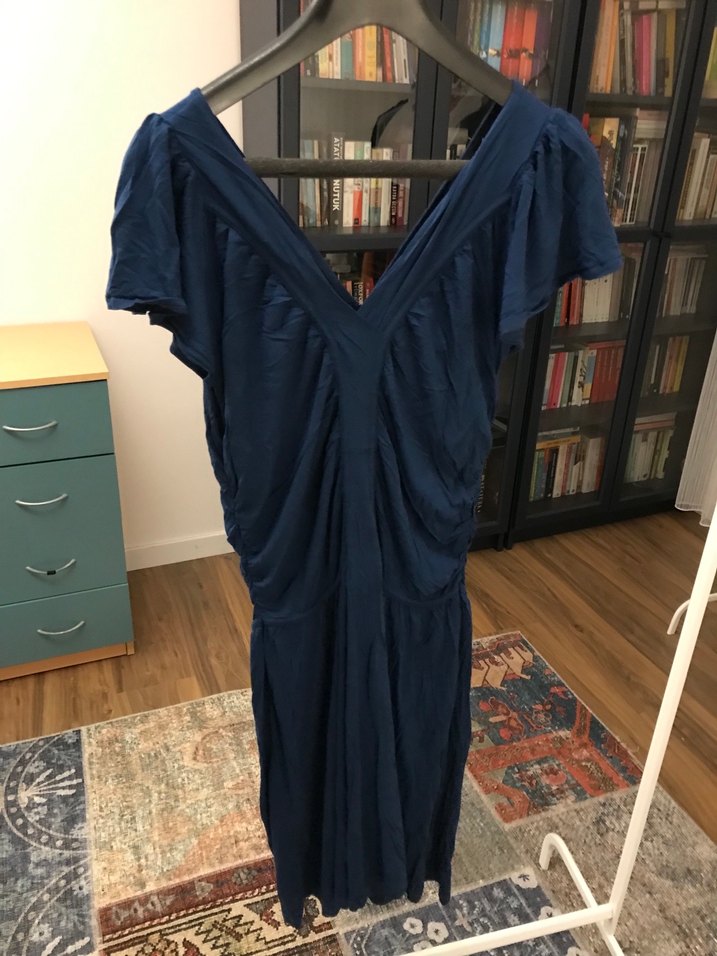 Adil ışık marka Lacivert Drapeli V Yaka Midi Elbise - Görsel 4