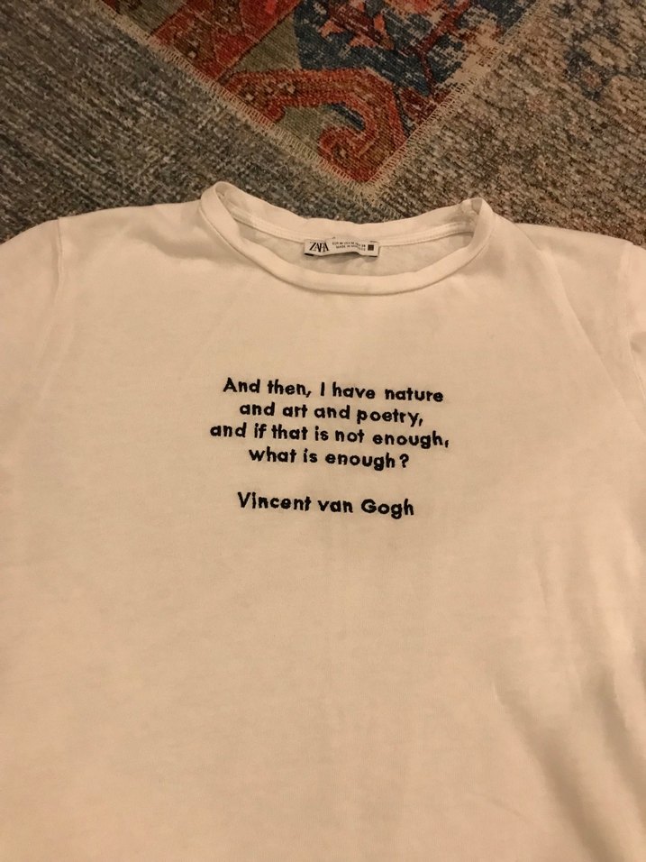 Beyaz Baskılı Zara marka Kadın Tişört Vincent Van gogh temalı - Görsel 2