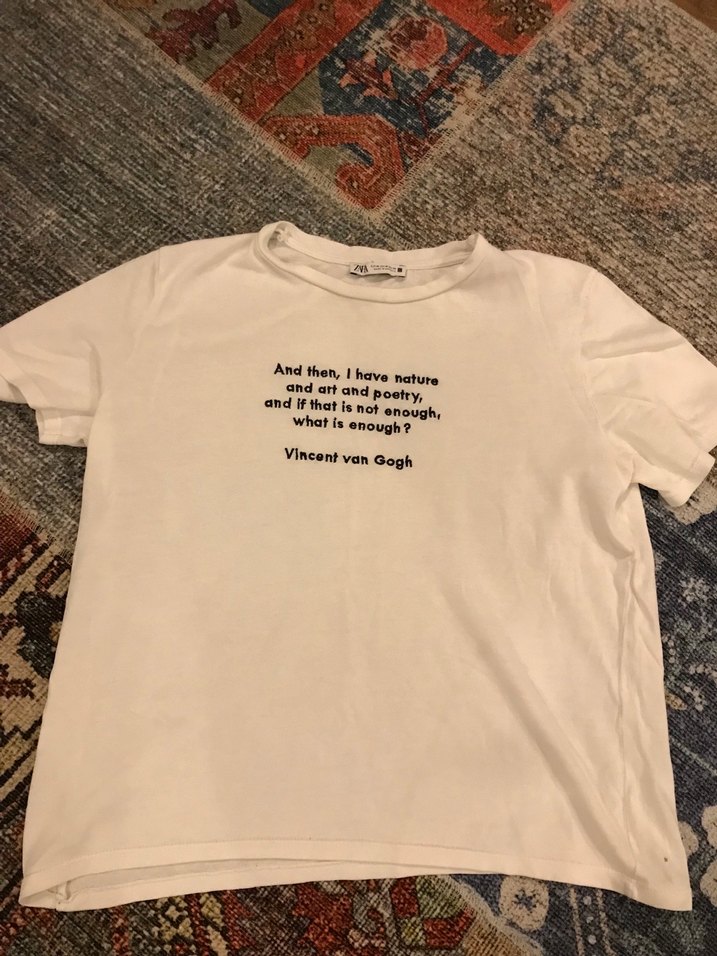 Beyaz Baskılı Zara marka Kadın Tişört Vincent Van gogh temalı - Görsel 3