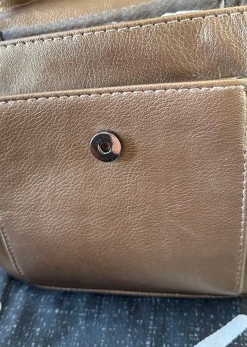 Beden altın Renk Bej Deri Kadın Omuz Çantası