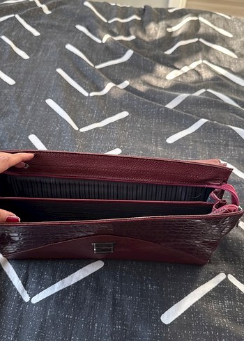 Beden bordo Renk Bordo Deri Kadın Vintage Clutch Çanta