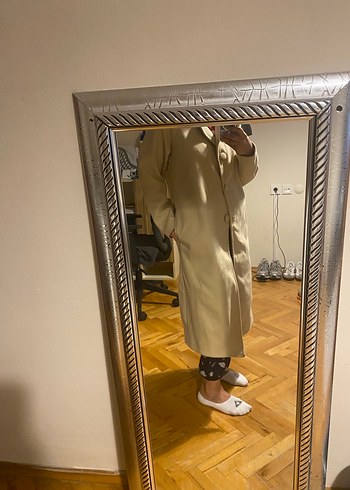 Topshop Bej Uzun Düğmeli Kadın Kaban