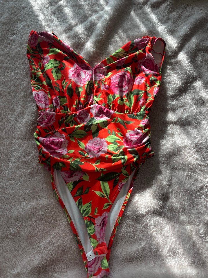 Çiçek Desenli Drapeli Kadın Mayo - Görsel 2