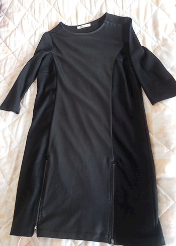 Önü Deri Görünümlü Elbise - Görsel 7