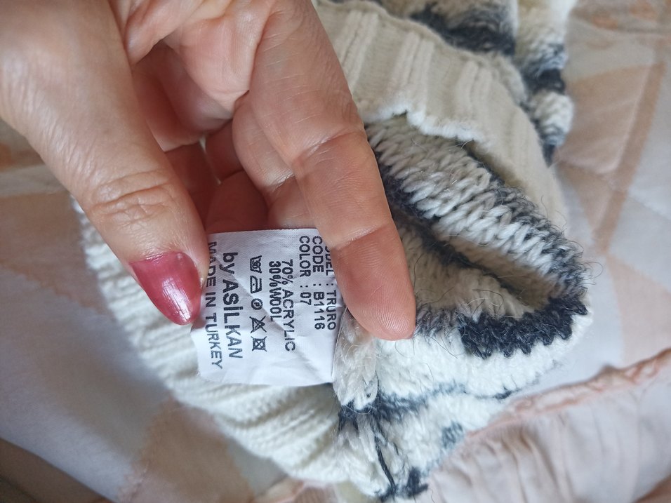 Kadın Bohem Örgü Bere Beyaz Gri - Görsel 3