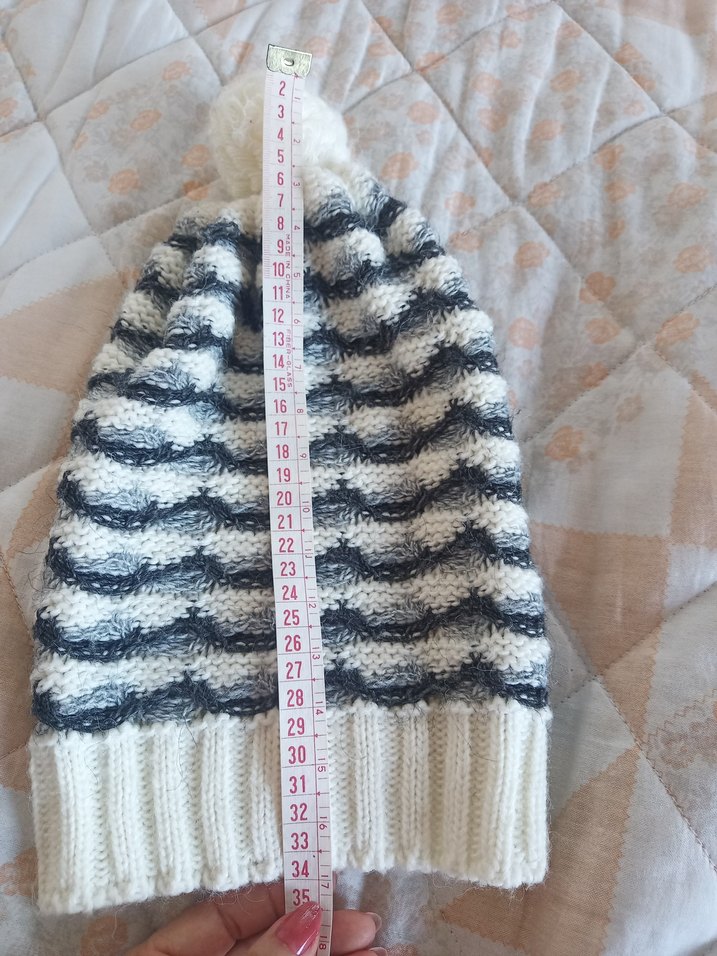 Kadın Bohem Örgü Bere Beyaz Gri - Görsel 5