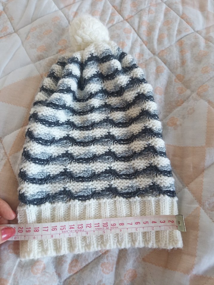 Kadın Bohem Örgü Bere Beyaz Gri - Görsel 4