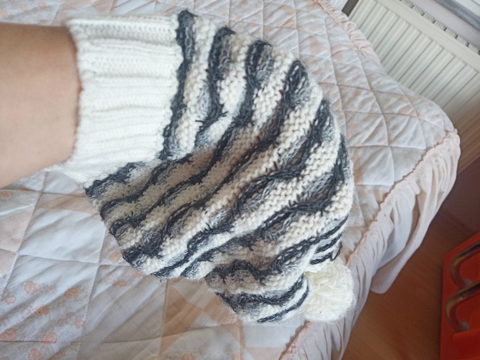 Kadın Bohem Örgü Bere Beyaz Gri - Görsel 2