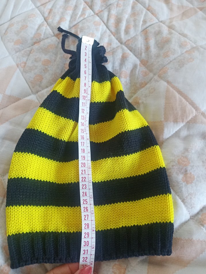 Sarı-Siyah Çizgili Örgü Bere - Görsel 3