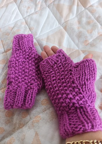 Mor Örgü Parmaksız Eldiven - Görsel 2