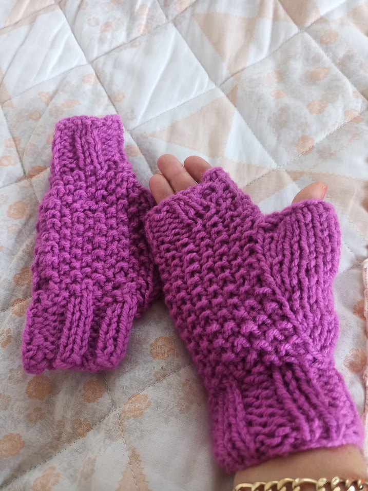 Mor Örgü Parmaksız Eldiven - Görsel 2