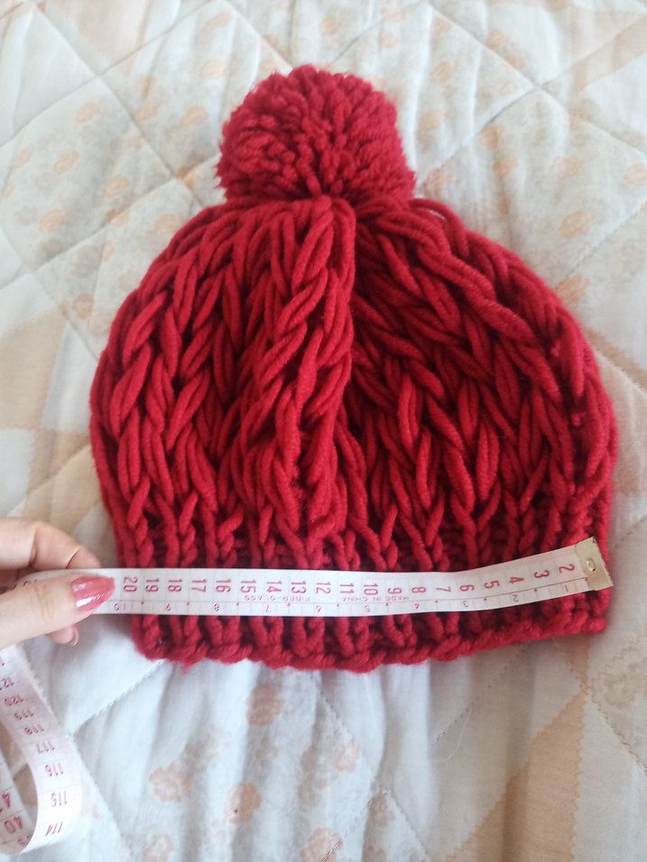 Kırmızı Örgü Ponponlu Kadın Bere - Görsel 4